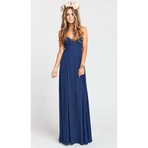 Show Me Your Mumu Godshaw Goddess Bridesmaid Dress Rich Navy Chiffon NWT XXS